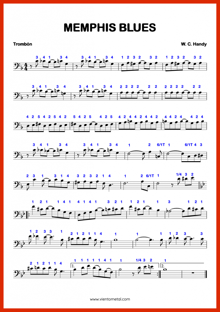 Memphis Blues - Play Along y Partituras para Trombón • Viento Metal