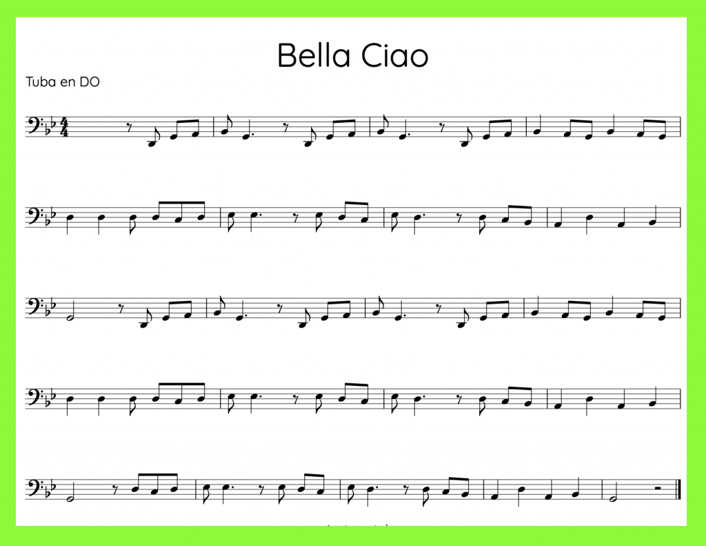 Bella Ciao - Partitura para Tuba
